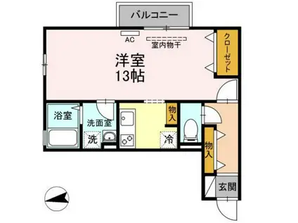 リビングタウン宮の町A棟(ワンルーム/2階)の間取り写真