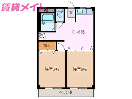 ウイングHEART(2DK/2階)の間取り写真