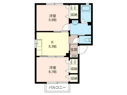 サニーヒルズB棟(2K/2階)の間取り写真