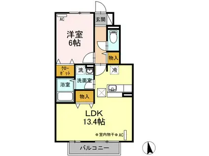 ジョイカーサB(1LDK/1階)の間取り写真