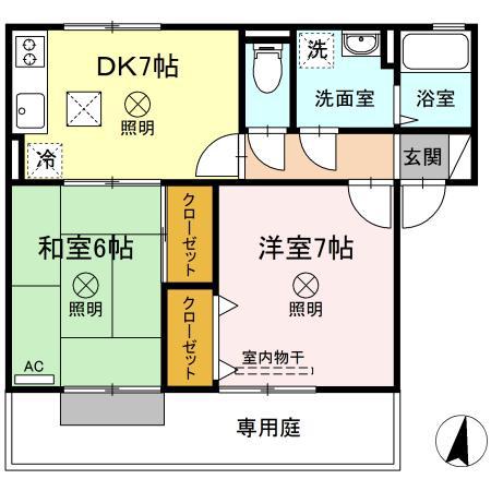 サンハイム撫川A棟(2DK/1階)の間取り写真