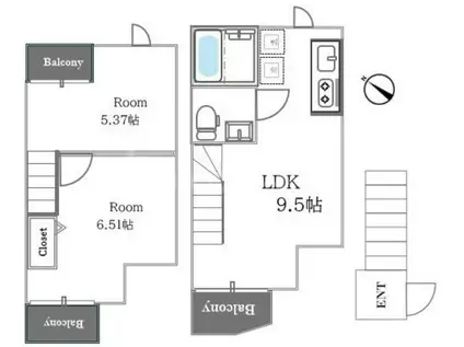 BESTRESIDENCE綾瀬(2DK/2階)の間取り写真