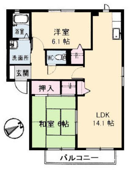 ハイツ上祗園 B棟(2LDK/2階)の間取り写真
