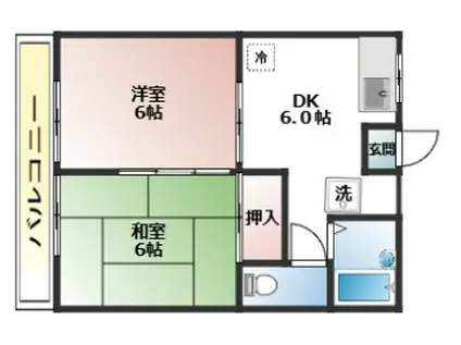 レジデンスヤマダ(2DK/3階)の間取り写真