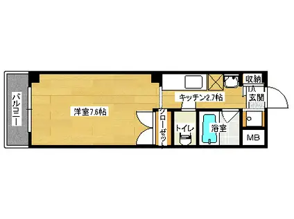 ゼフィルII(ワンルーム/1階)の間取り写真