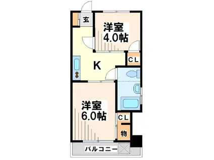 御殿山マンション 当社管理物件(2K/3階)の間取り写真