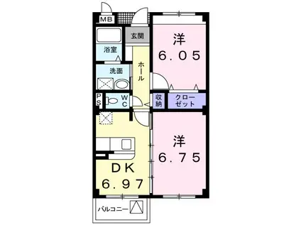 サニーセトル弐号館(2DK/1階)の間取り写真