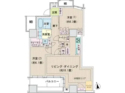 ロイヤルタワー横濱鶴見(2LDK/5階)の間取り写真