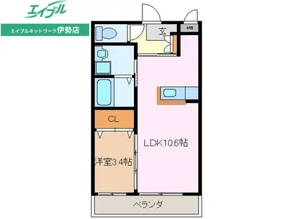 グローリアス ヒルII(1LDK/1階)の間取り写真