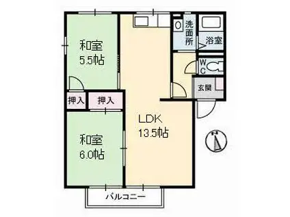 サンハイツ幕山A棟(2LDK/1階)の間取り写真