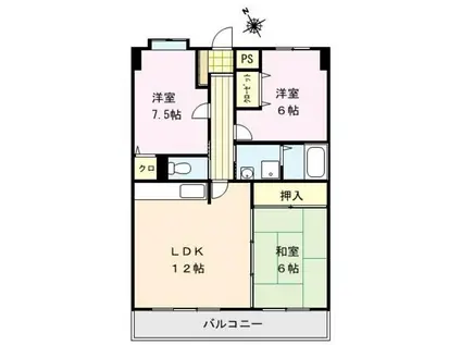 アメニティハイツ杏栄館(3LDK/6階)の間取り写真