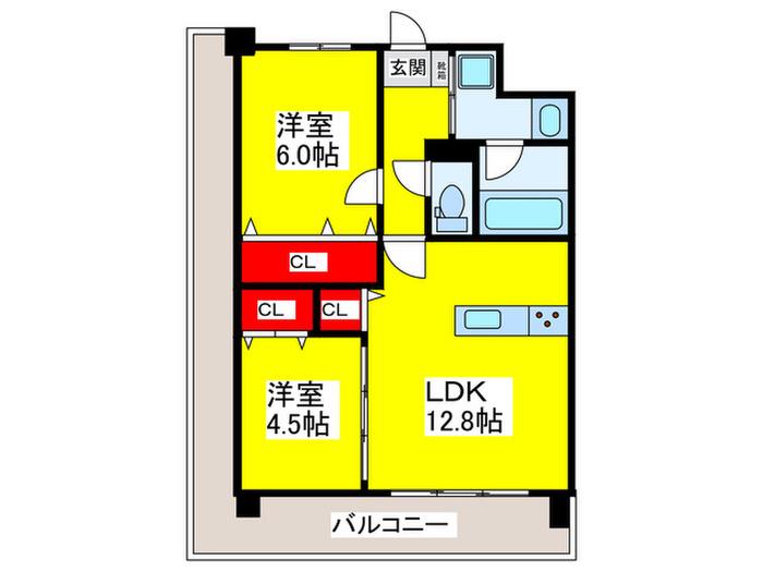 フェリスシエロ堺(2LDK/2階)の間取り写真