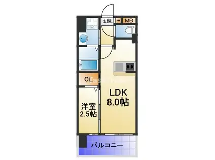 LUXE玉造南(1LDK/9階)の間取り写真