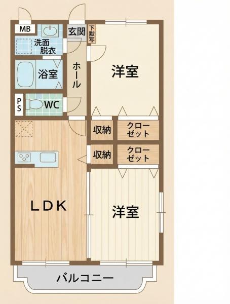 プロムナードI(2LDK/2階)の間取り写真