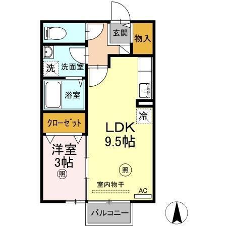 フローラルガーデン伏石(1LDK/2階)の間取り写真