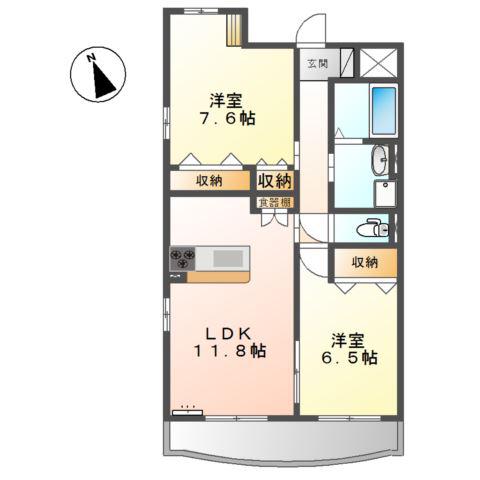 AGUN(2LDK/4階)の間取り写真