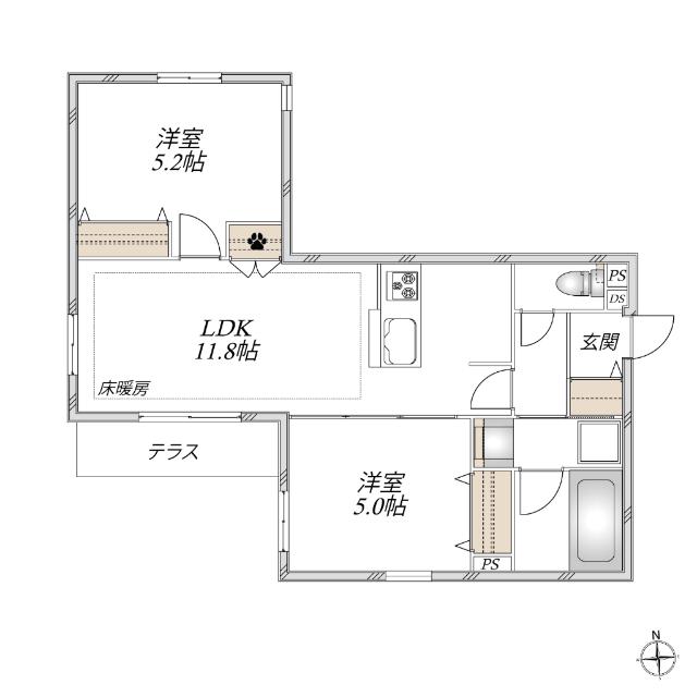 浦和区東仲町メゾン(2LDK/1階)の間取り写真
