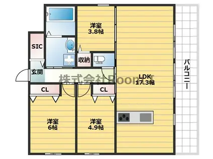 PARKHILLS安堂寺町(3LDK/4階)の間取り写真