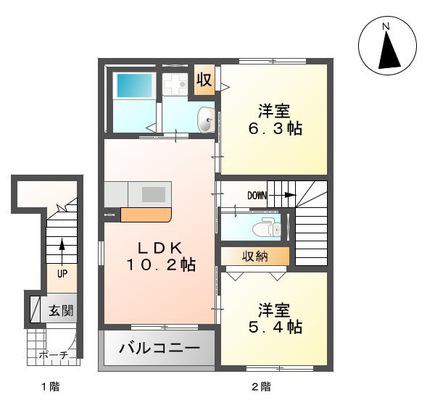 HARMONY幸(2LDK/2階)の間取り写真