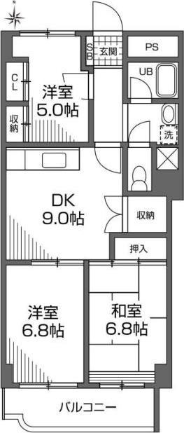 グランメール成城(3DK/3階)の間取り写真