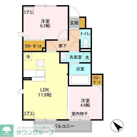 アネモスA(2LDK/1階)の間取り写真