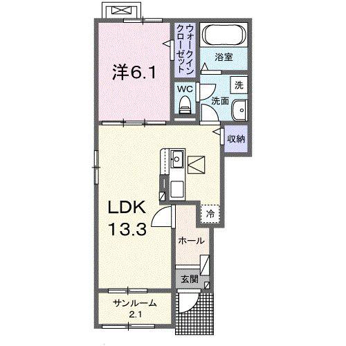 シェリル H(1LDK/1階)の間取り写真