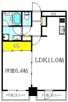 プレサンスNEO中之島公園(1LDK/11階)の間取り写真