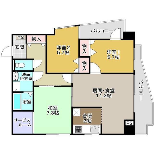 マホロバ(3LDK/4階)の間取り写真