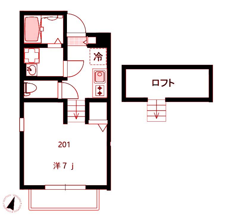 VILLA RACCOON 桜木町(1K/2階)の間取り写真