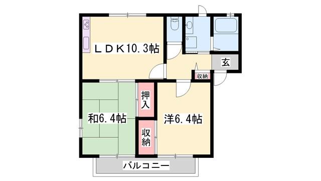 ハイライフ書写(2LDK/1階)の間取り写真