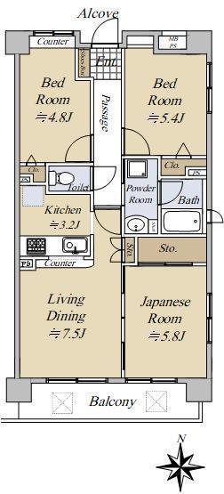 アール・ケープラザ三ッ沢(3LDK/7階)の間取り写真