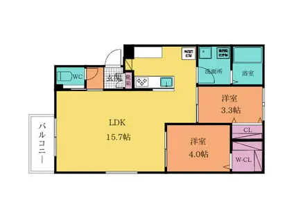 グランドライフ戸畑(2LDK/1階)の間取り写真