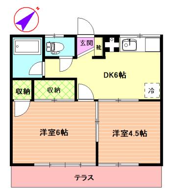 木下ハイツ(2DK/1階)の間取り写真