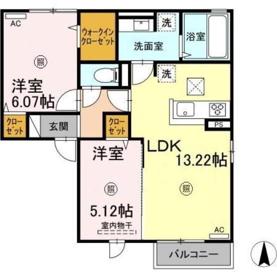 D-ROOM桜 II棟(2LDK/1階)の間取り写真
