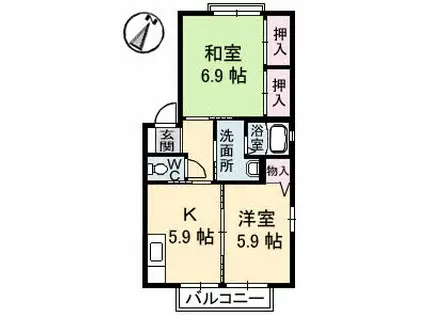 カルティベイト(2K/1階)の間取り写真