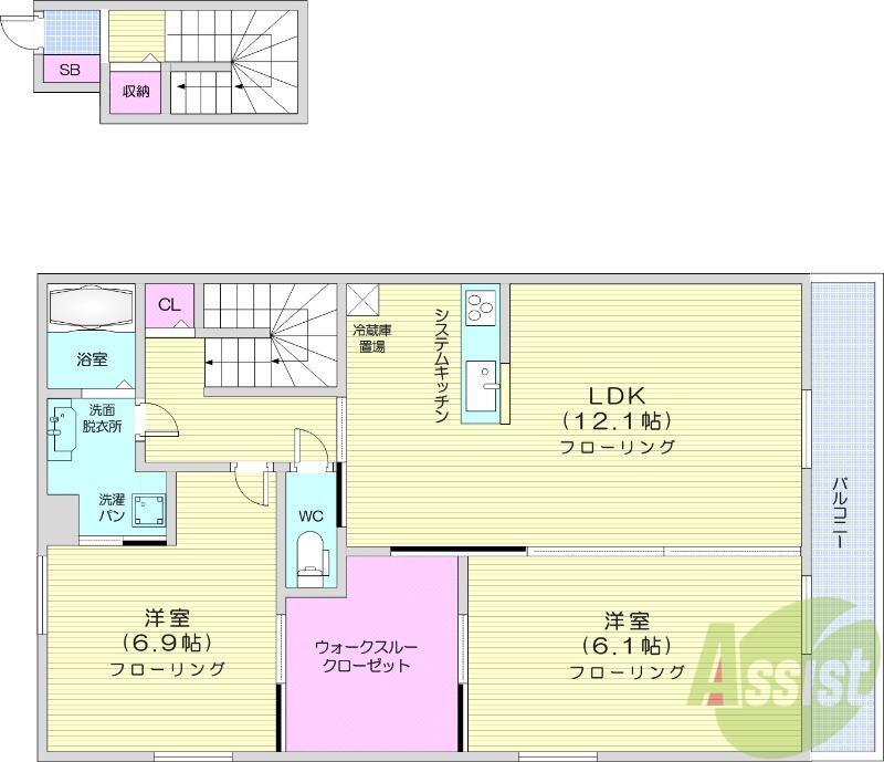 DーROOM西多賀 Ⅲ(2LDK/2階)の間取り写真