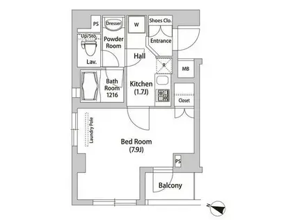 リペリアン中目黒(1K/2階)の間取り写真