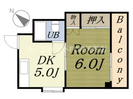 モリハイツ(1DK/2階)の間取り写真