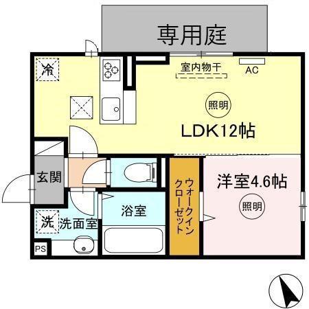 ストレイト葛葉(1LDK/1階)の間取り写真