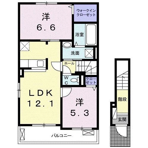 ウエストフィール・ネオ(2LDK/2階)の間取り写真