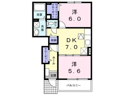 ボヌール ワイデ A(2DK/1階)の間取り写真