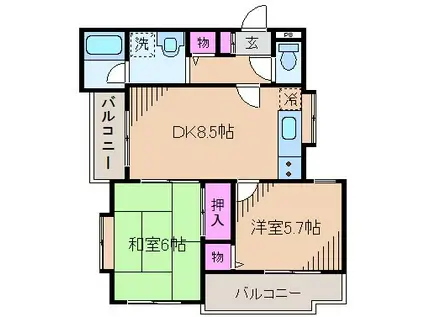 コラール大倉山(2DK/4階)の間取り写真