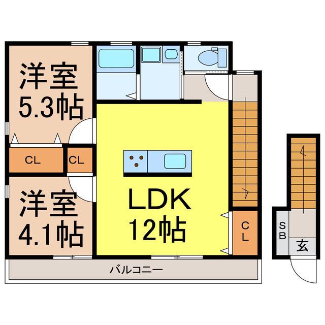 スピネル(2LDK/2階)の間取り写真