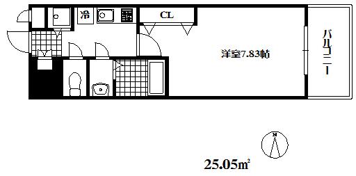 ラグゼ東灘(1K/4階)の間取り写真