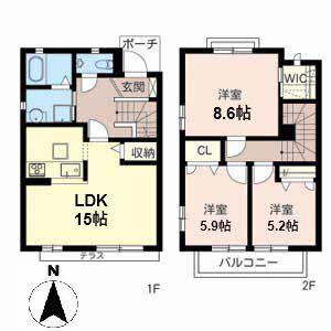 アコール ドウ(3LDK/1階)の間取り写真