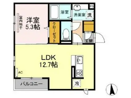 ラフィーネF(1LDK/1階)の間取り写真