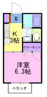 ジュネスルミエール(1K/2階)の間取り写真