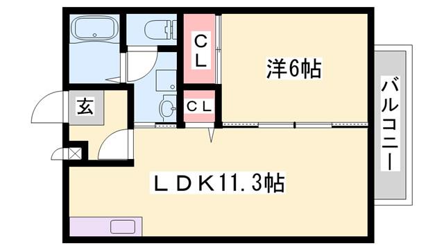 ドリームカム21 A棟(1LDK/2階)の間取り写真