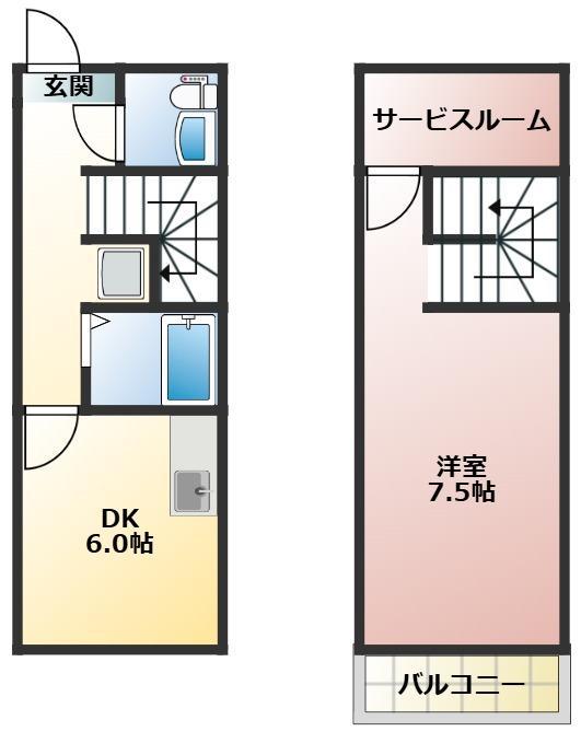 キューブK(1DK/1階)の間取り写真