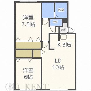 シティハウス西野B(2LDK/3階)の間取り写真